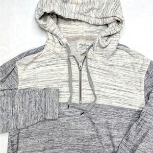 Lucky Brand Mens Grey Label 1/4 Zip Hoodie Gray Space Dye Cotton Sweatshirt L